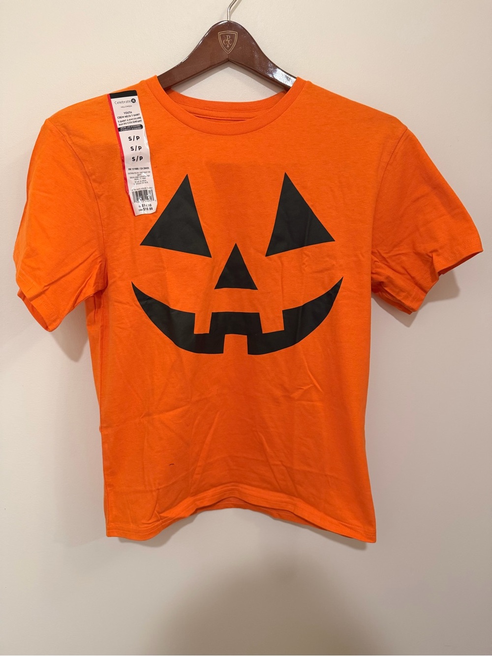 Celebrate it Halloween Youth Orange Jack-o'-Lantern Crew Neck Tee S 100% Cotton